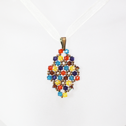 Pendant 45cm - Xochitl Rhombus S-Yellow Organza - Pendant 45cm - Laiton bronze